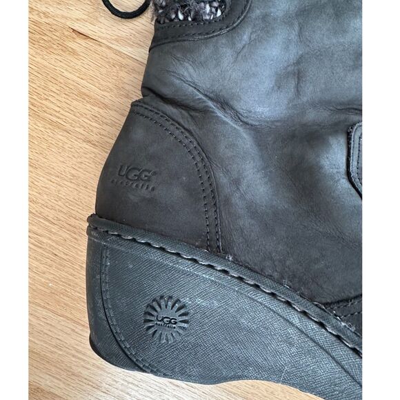 Ugg Skylar Wedge Boots Black Leather Knit Cuff Mid Calf Winter Casual size 8 - Picture 11 of 11